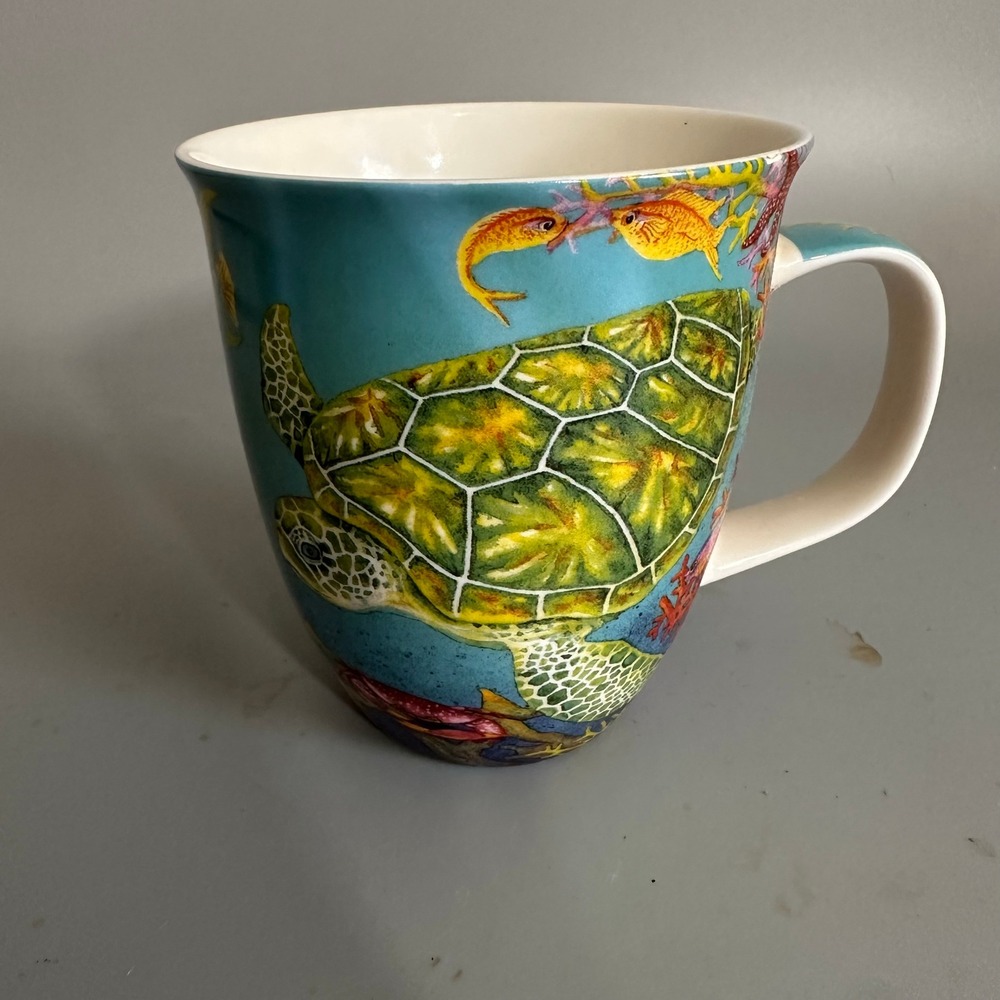 Cape Shore Sea Turtle Tropical Fish Coffee Mug Blue Ceramic Coastal Souvenir